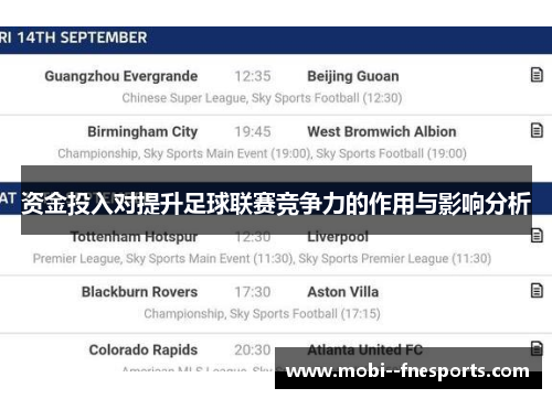 资金投入对提升足球联赛竞争力的作用与影响分析